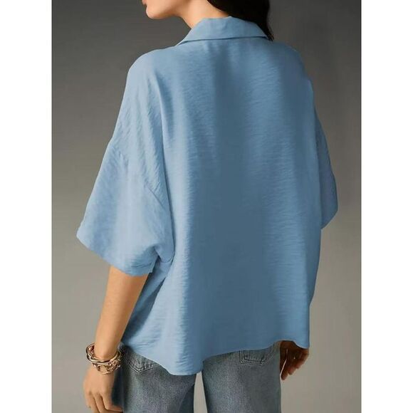 Everyday the Label Relaxed VNeck Cotton Shirt Women Sky Blue Blouses & Shirts - Picture 4 of 4